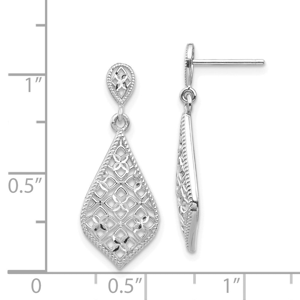 14K White Gold Fancy Filigree Dangle Post Earrings