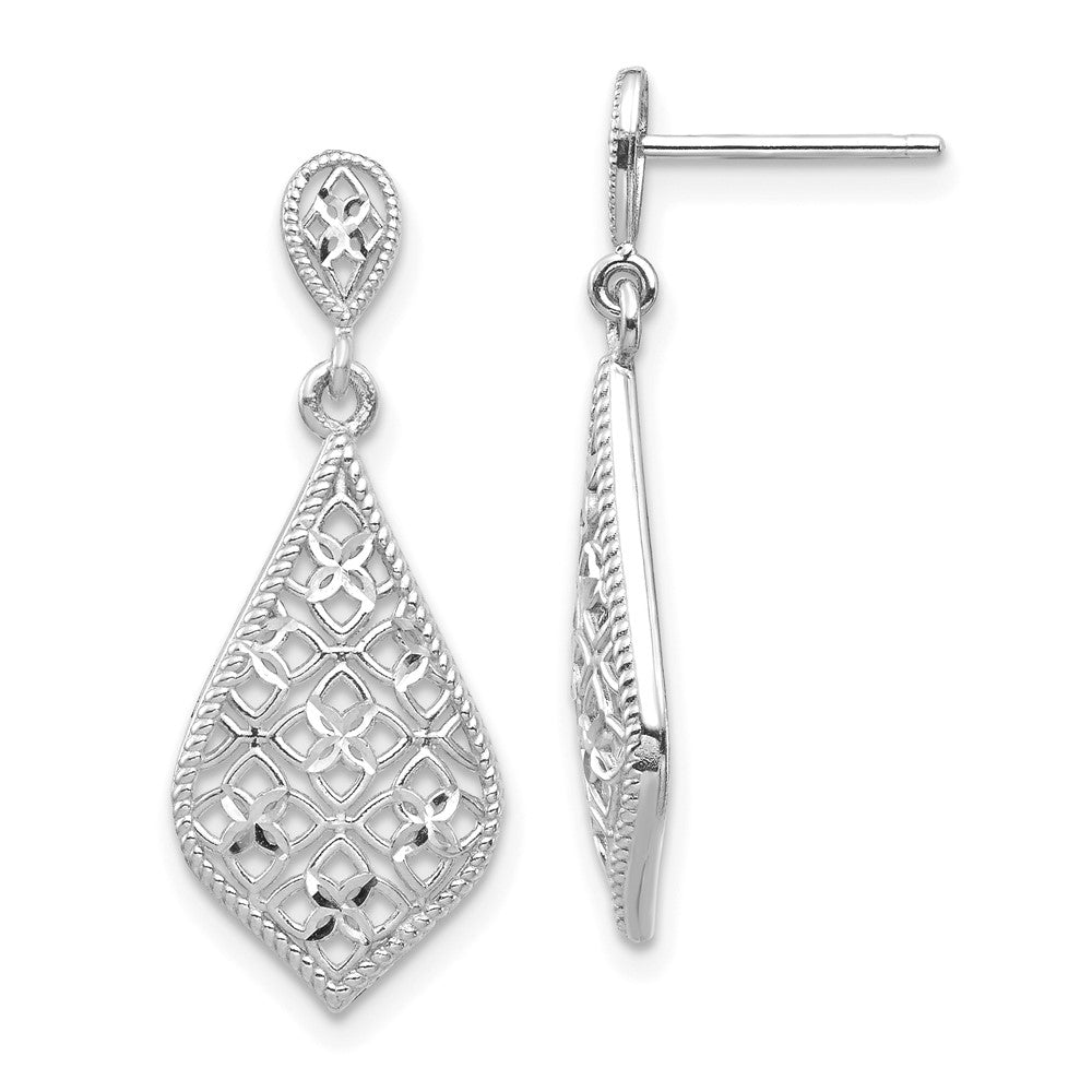 14K White Gold Fancy Filigree Dangle Post Earrings