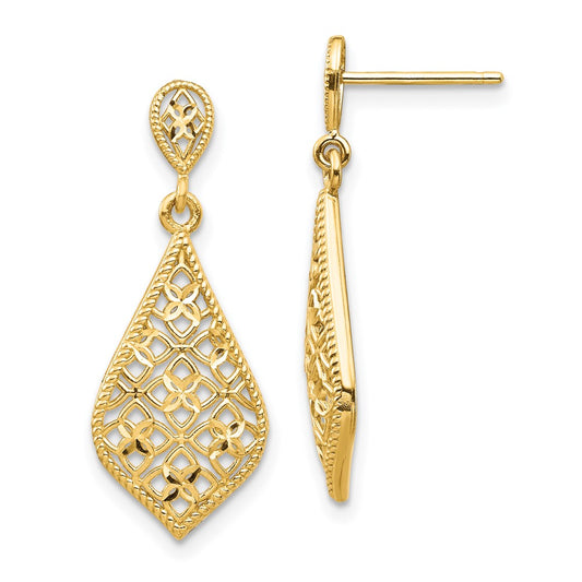 14K Fancy Filigree Dangle Post Earrings