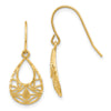 14K Diamond-cut Open Filigree Teardrop Dangle French Hook Earrings