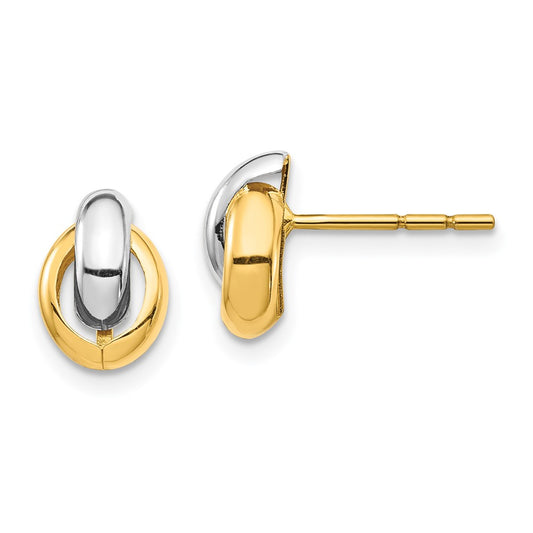 14k and White Rhodium 10mm Oval Post Earrings
