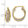 14k w/ White Rhodium Polished Textured Hoops