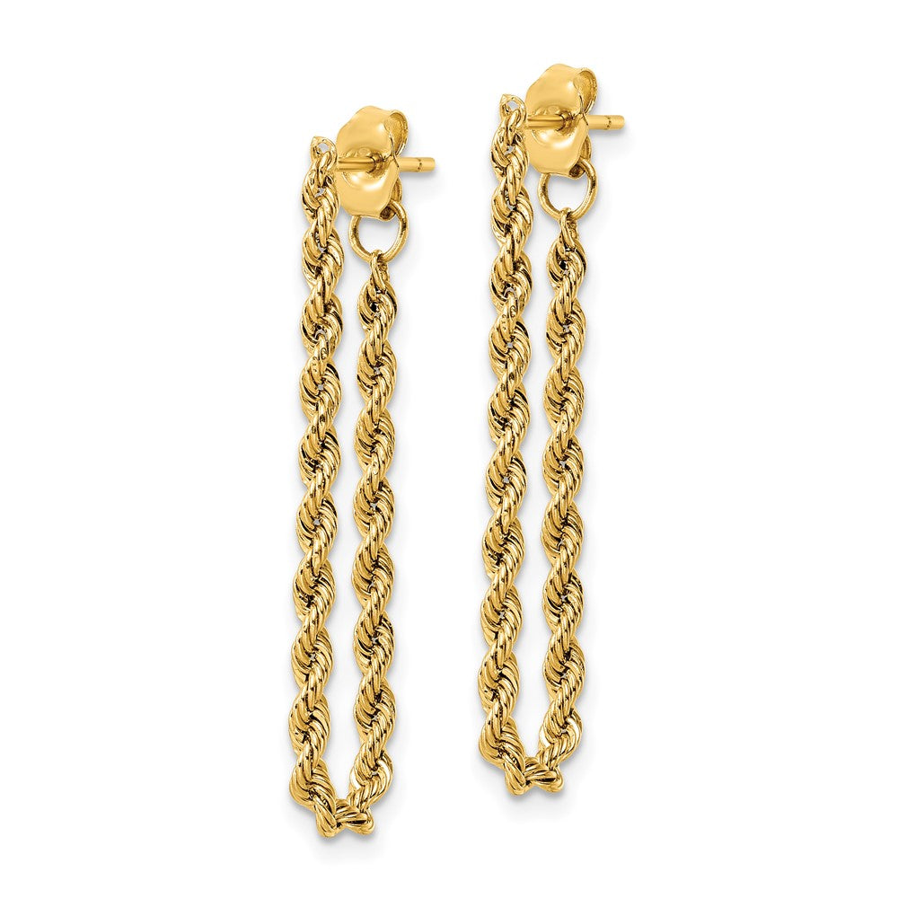 14k Polished 2mm Rope Chain Dangle Post Earrings