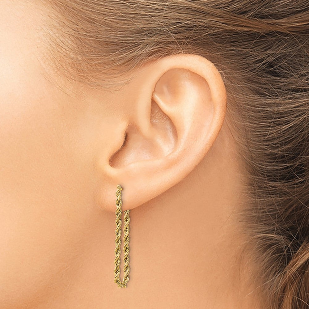 14k Polished 2mm Rope Chain Dangle Post Earrings