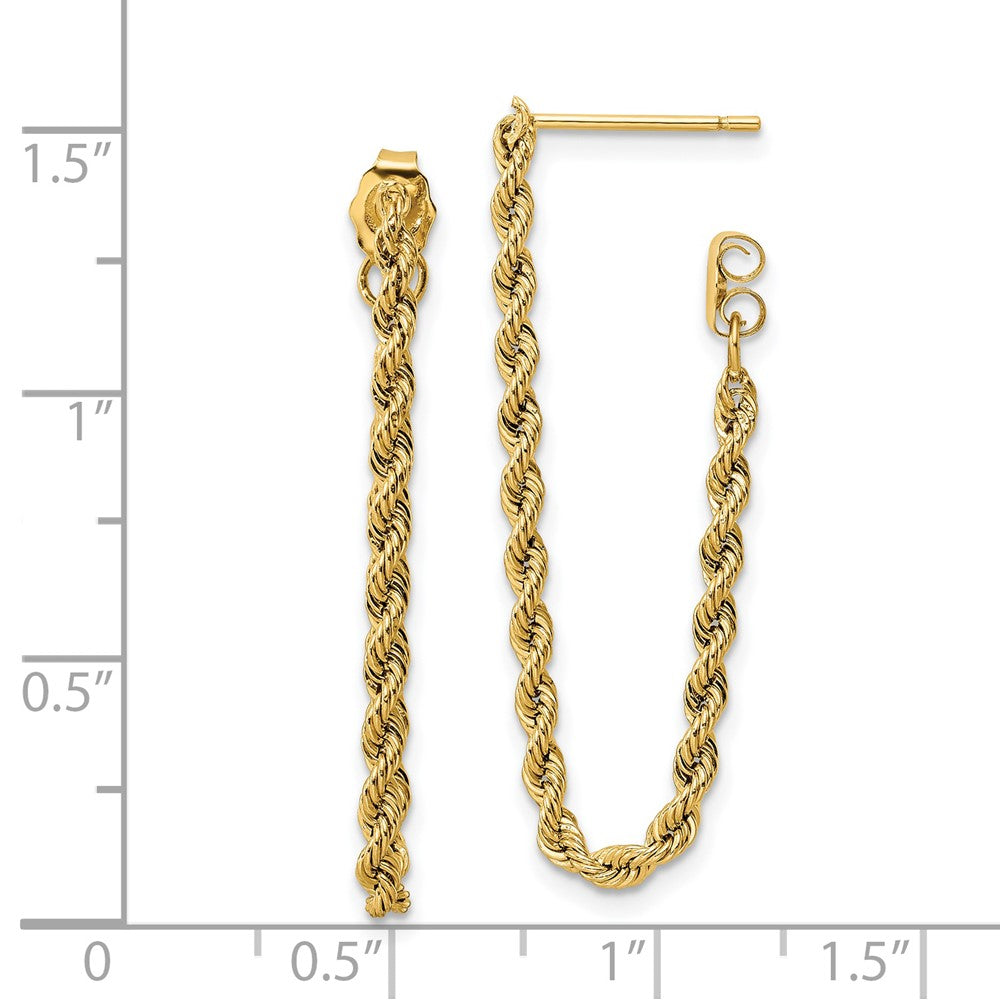 14k Polished 2mm Rope Chain Dangle Post Earrings
