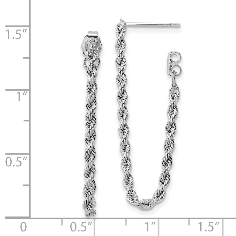 14k White Gold Polished 2mm Rope Chain Dangle Post Earrings