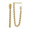 14k Polished 2mm Rope Chain Dangle Post Earrings