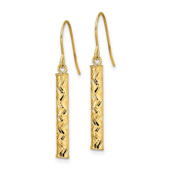 14k Polished Diamond-cut Bar Dangle French Hook Earrings