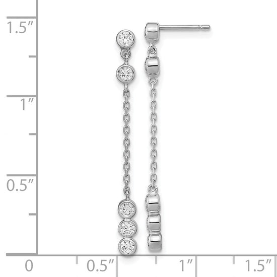 14K White Gold Bezel CZ and Chain Link Dangle Post Earrings