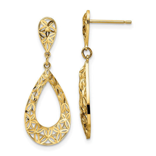 Gold Diamond-cut Teardrop Shepard Hook Earrings