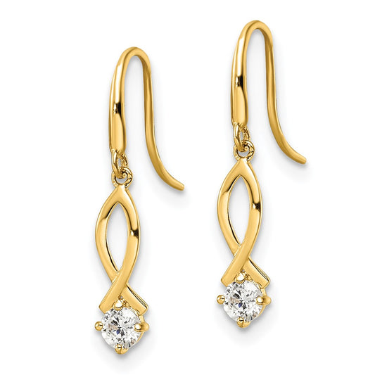 14k Oval with CZ Dangle French Hook Earrings