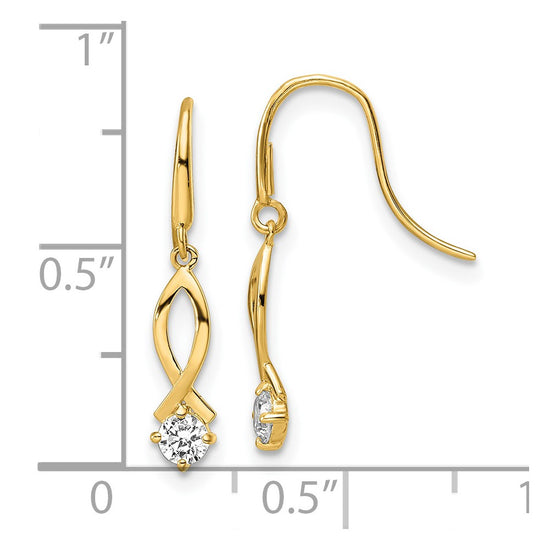 14k Oval with CZ Dangle French Hook Earrings