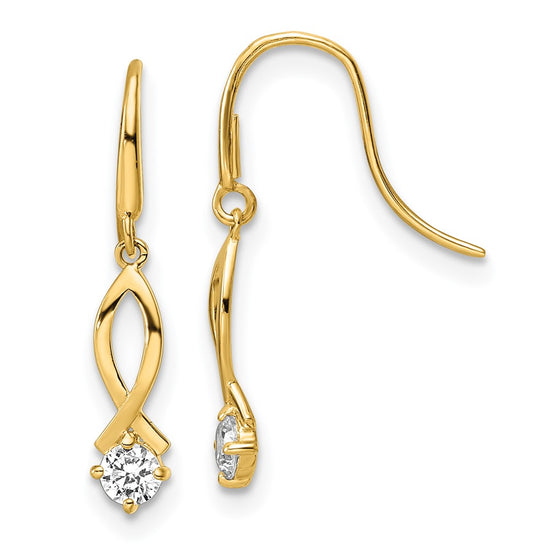 14k Oval with CZ Dangle French Hook Earrings