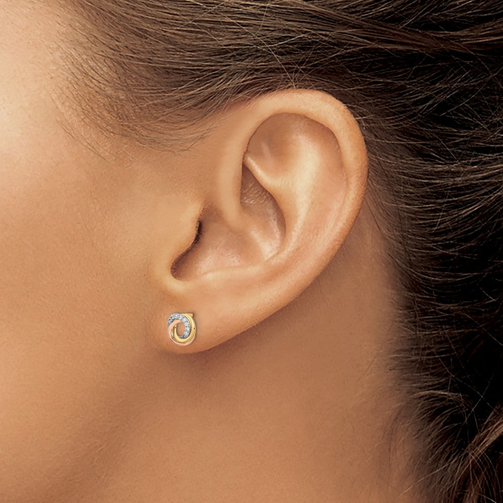 14k Tri-color 7mm CZ Circles Love Knot Post Earrings