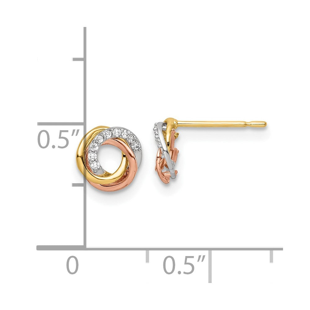 14k Tri-color 7mm CZ Circles Love Knot Post Earrings