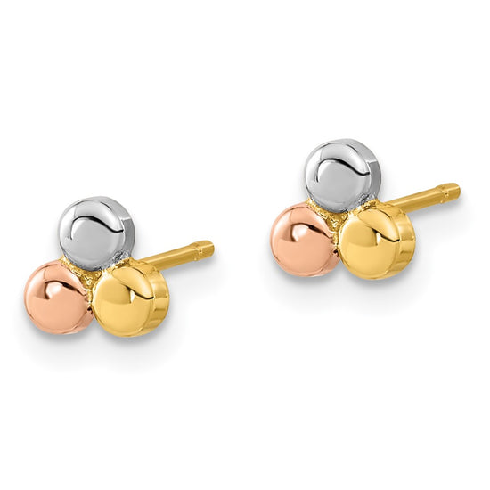 14K Tri-color Circles Post Earrings
