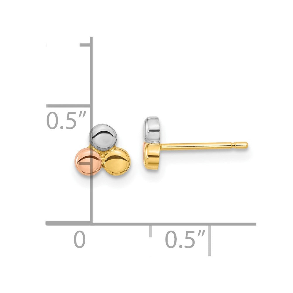14K Tri-color Circles Post Earrings