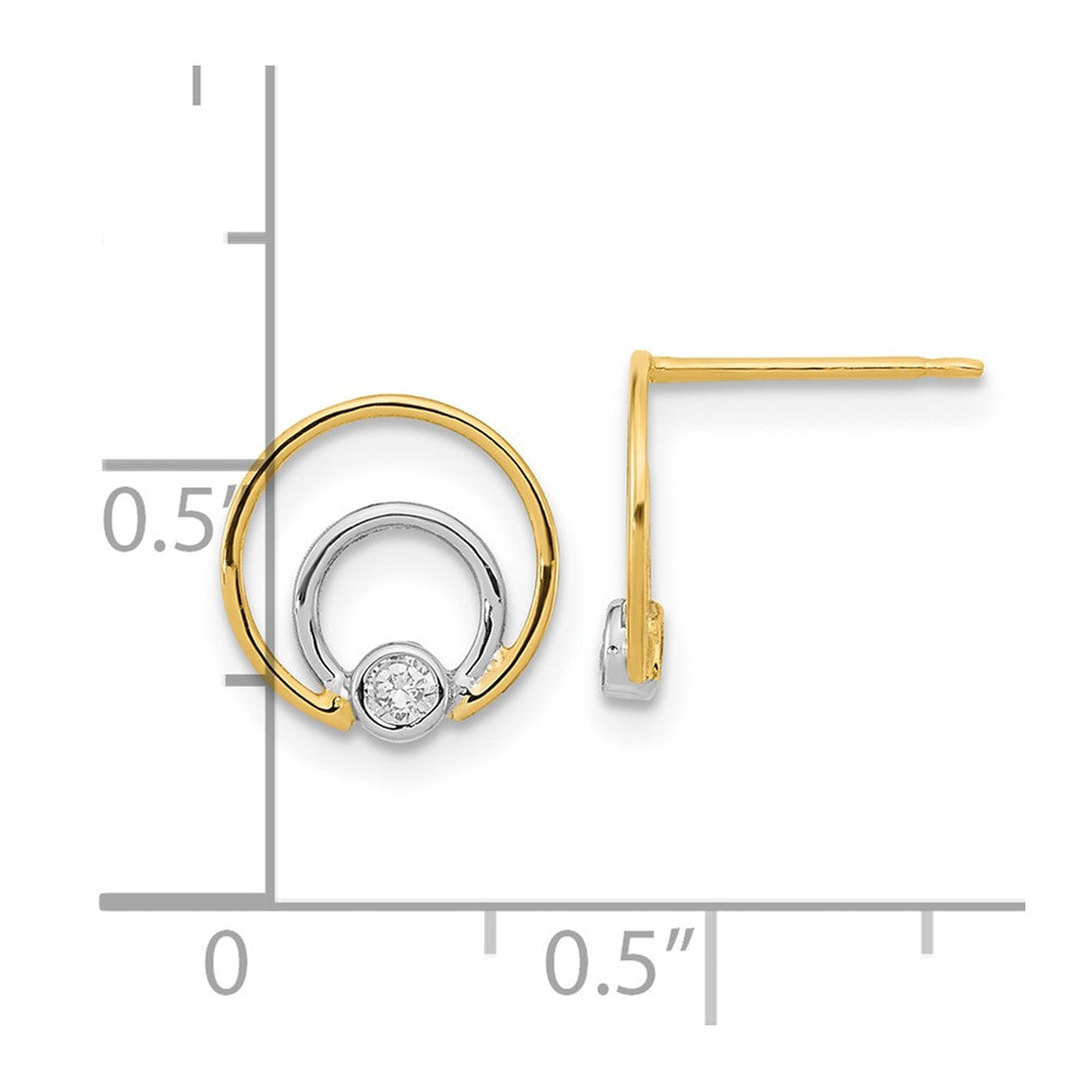 14K and White Rhodium 10mm Polished Double Circle with CZ Post Earrings