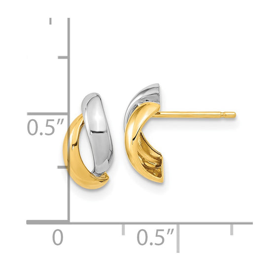 14K Gold White Rhodium Fancy Teardrop Post Earrings