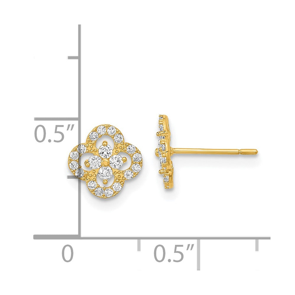 14K Polished 8mm Quatrefoil CZ Post Earrings