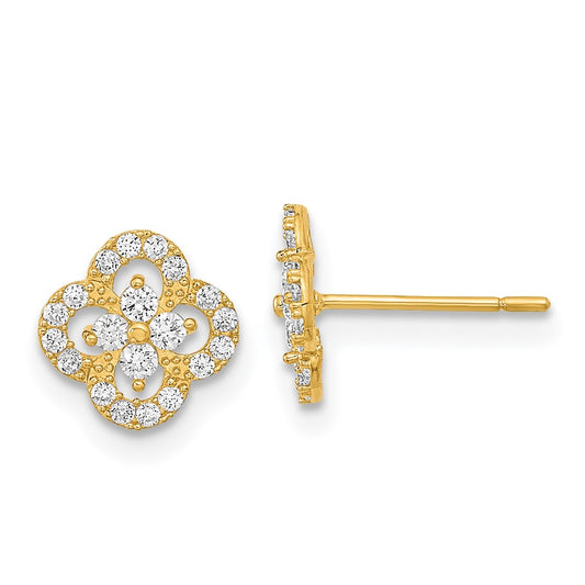 14K Polished 8mm Quatrefoil CZ Post Earrings