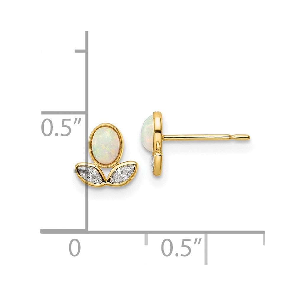 14k CZ and Lab Created Opal 7mm Flower Post Earrings