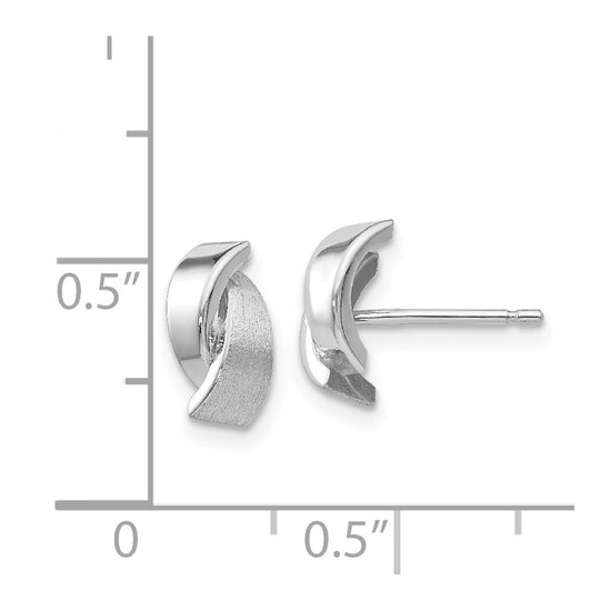 14k White Gold Polished and Satin 7x6mm Fancy Overlap Post Earrings