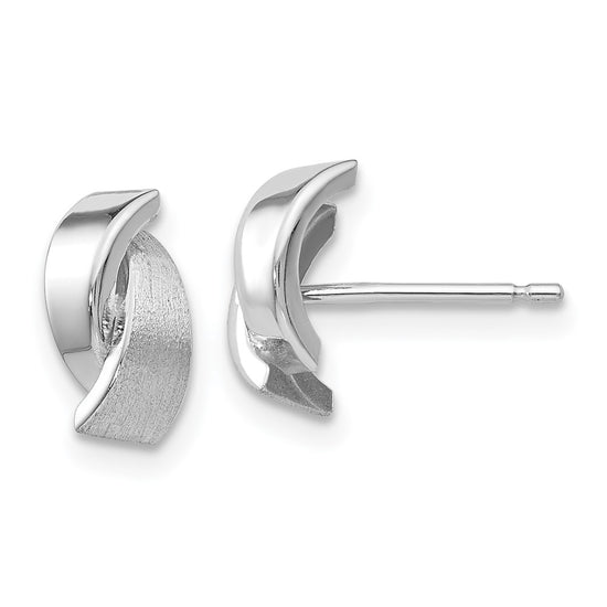 14k White Gold Polished and Satin 7x6mm Fancy Overlap Post Earrings