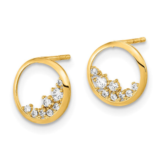 14K Polished 9.25mm Open Circle with CZ Post Earrings