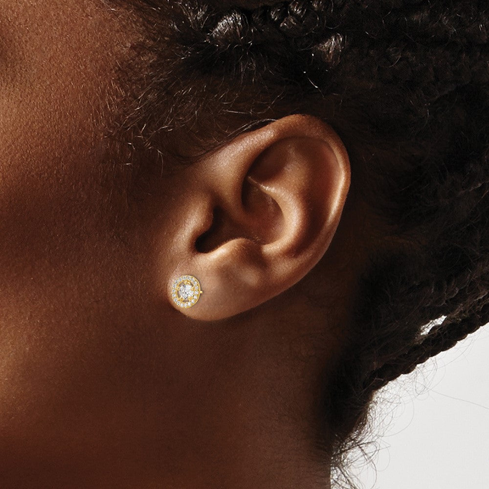 14k 7.25mm CZ Halo Stud Earrings