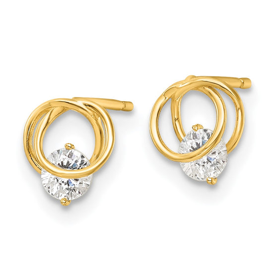 14k Polished CZ in 6.75mm Circles Post Earrings