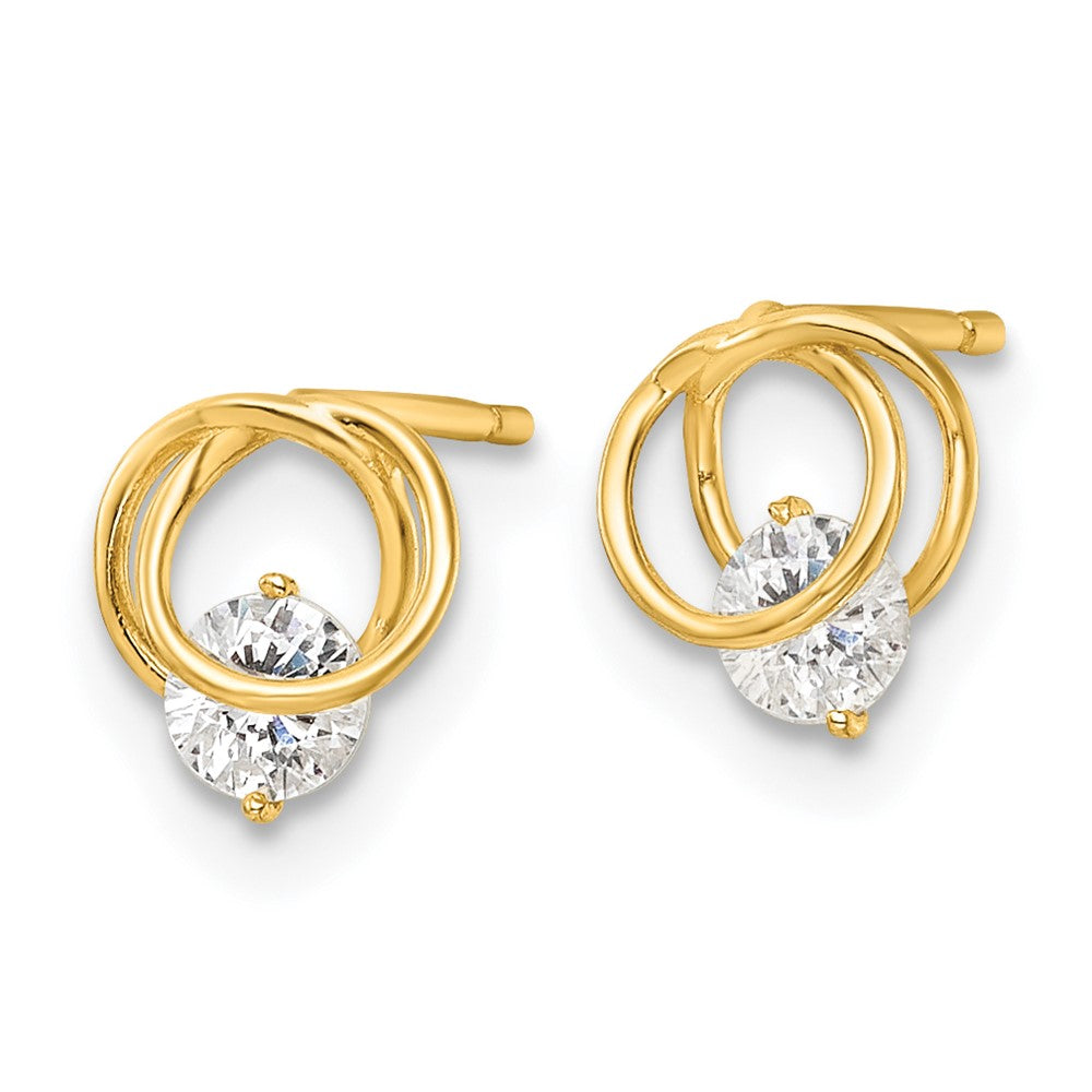 14k Polished CZ in 6.75mm Circles Post Earrings