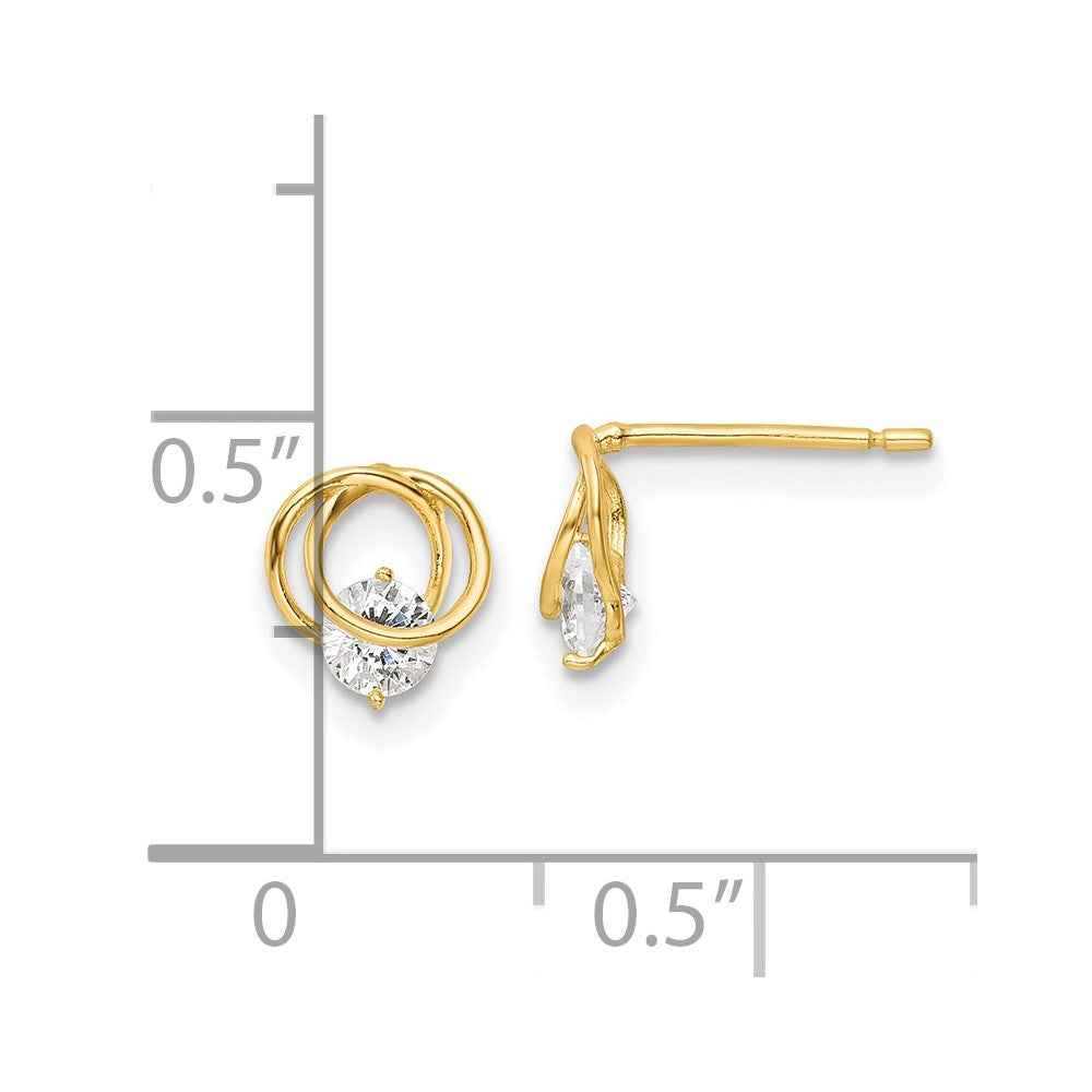 14k Polished CZ in 6.75mm Circles Post Earrings