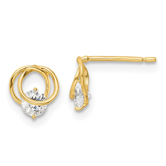 14k Polished CZ in 6.75mm Circles Post Earrings