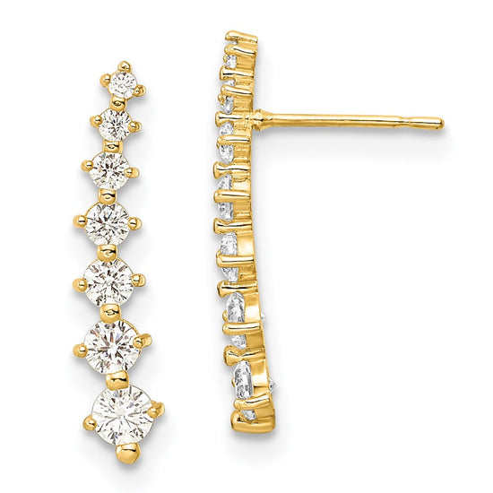 14K Polished Graduated White CZ Post Earrings