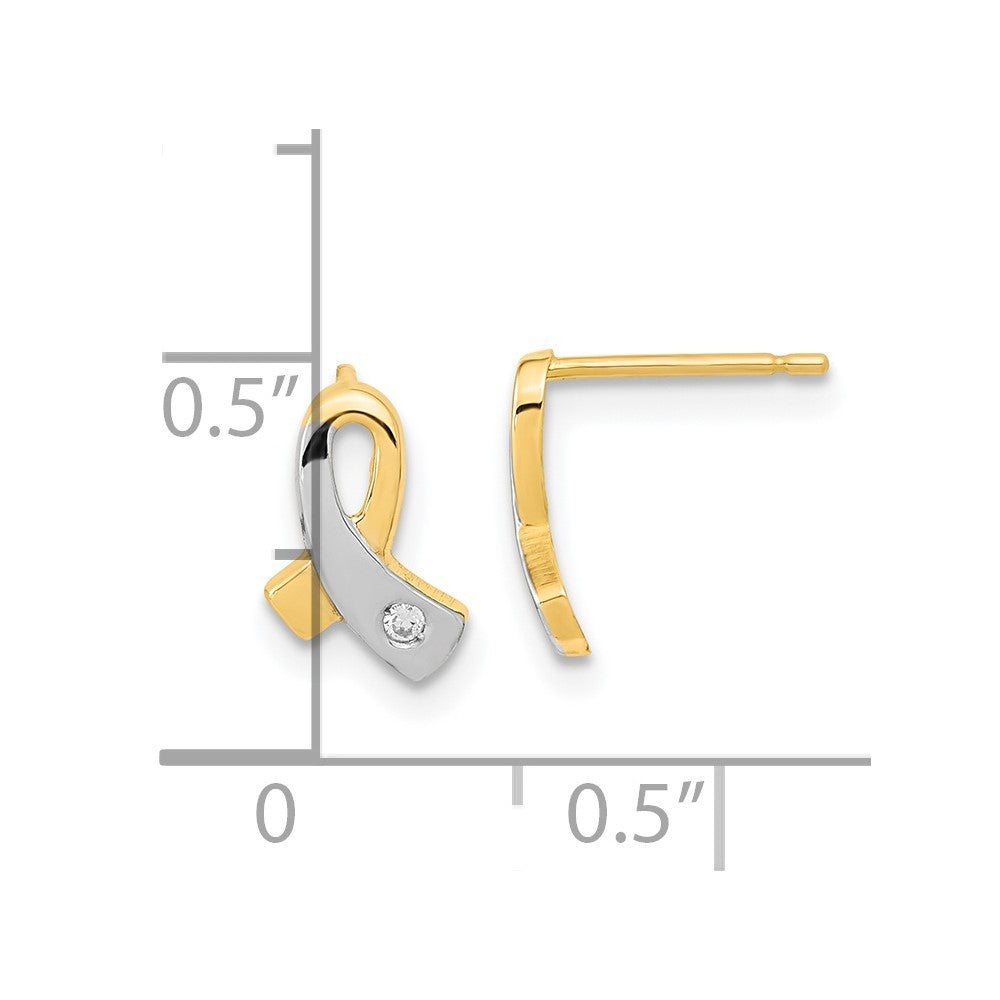 14K and White Rhodium CZ Awareness Ribbon Post Earrings