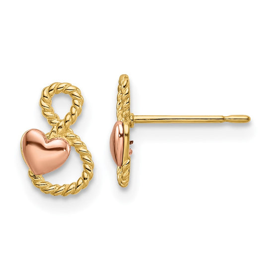 14k Two-tone Infinity with Heart Post Earrings
