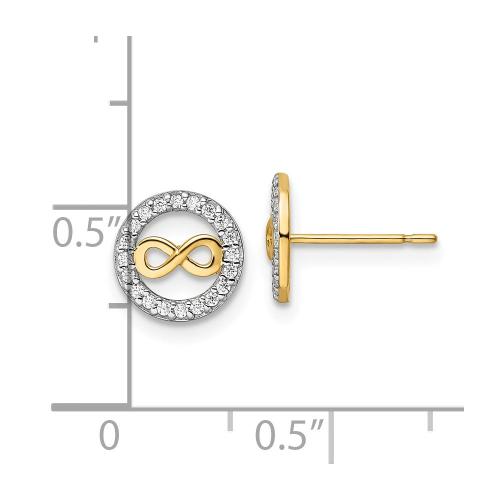 14k Infinity Symbol in CZ Circle Post Earrings