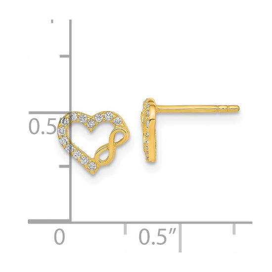 14K Polished Cut-Out Heart and Infinity Sign CZ Post Earrings