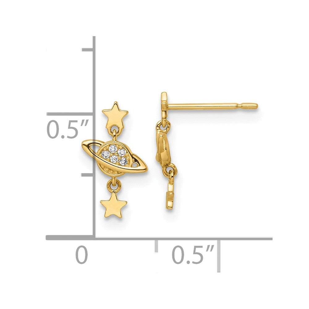14k CZ Saturn and Stars Dangle Post Earrings