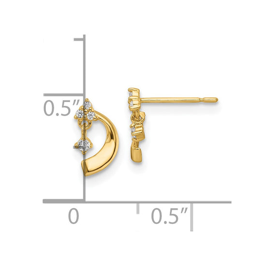 14K CZ and Curved Moon Post Earrings