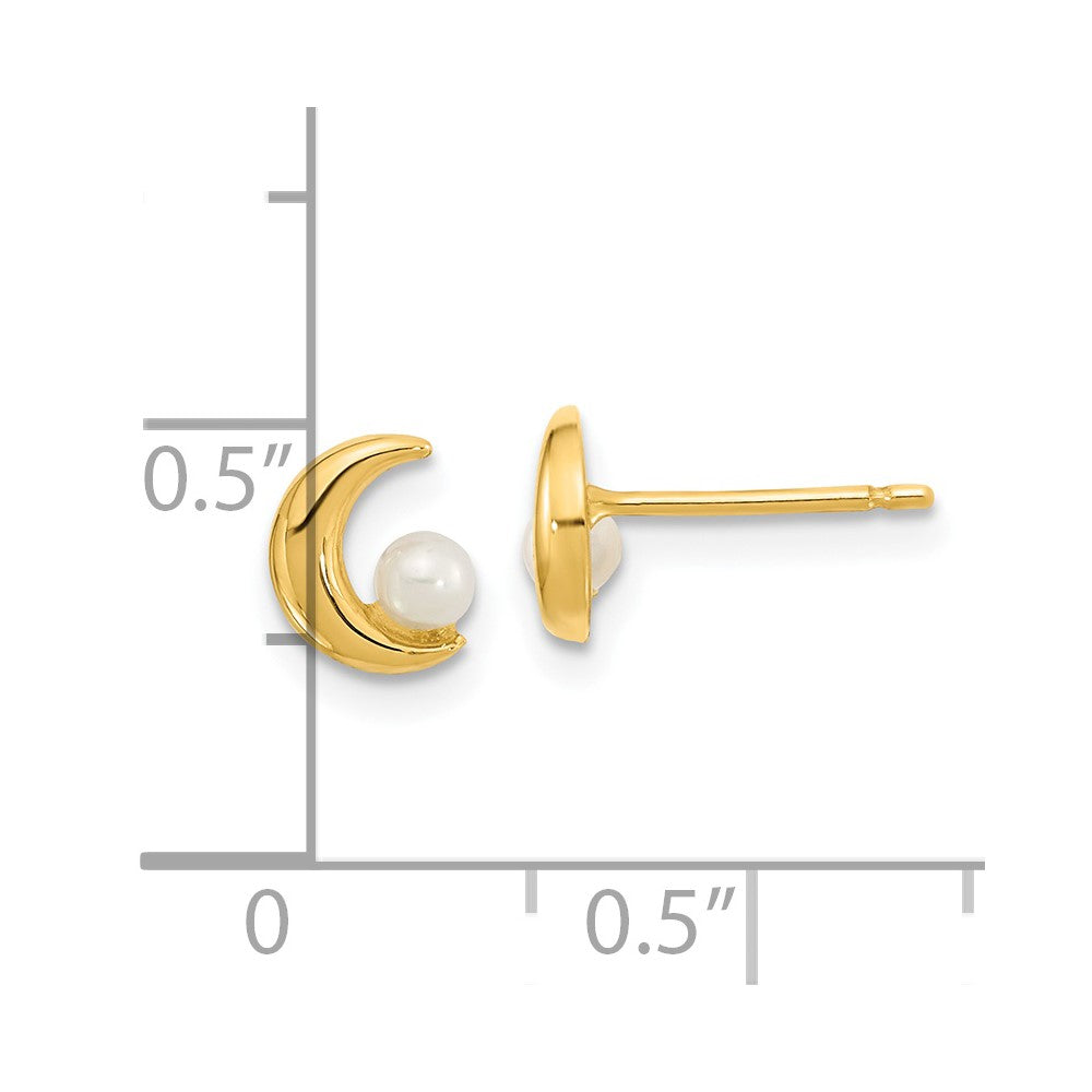 14K Polished Half Moon with 2.5-3mm Freshwater Cultured Pearl Post Earrings