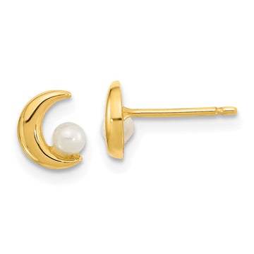 14K Polished Half Moon with 2.5-3mm Freshwater Cultured Pearl Post Earrings