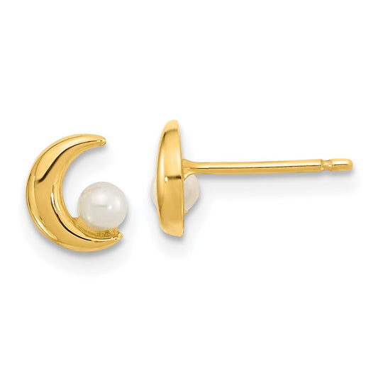 14K Polished Half Moon with 2.5-3mm Freshwater Cultured Pearl Post Earrings