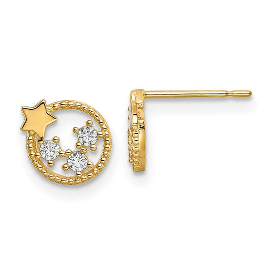 14k CZ Stars in Circle Post Earrings