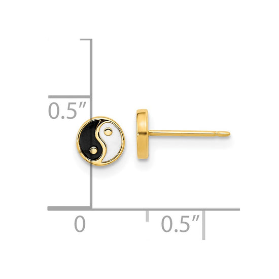 14K Black and White Enamel Yin Yang Post Earrings