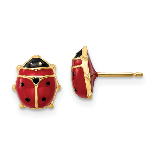 14k Polished Red and Black Enameled Large Ladybug Post Earrings