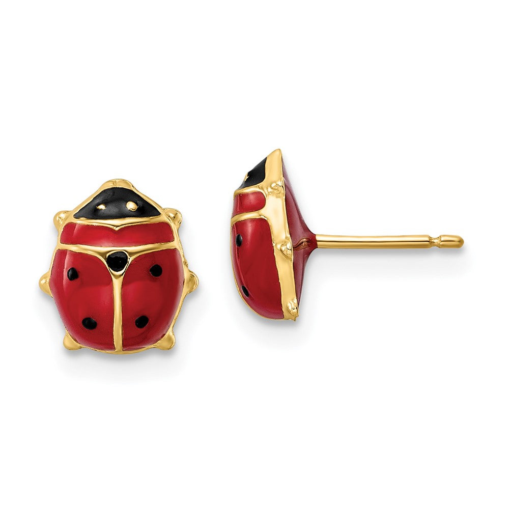 14k Polished Red and Black Enameled Large Ladybug Post Earrings