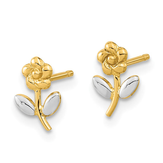 14K and White Rhodium Flower Post Earrings