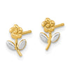 14K and White Rhodium Flower Post Earrings
